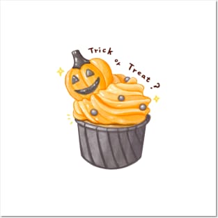 Halloween Pumpkin Cupcake Illustration - Trick or Treat? (萬聖節南瓜杯子蛋糕) Posters and Art